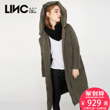 LINC金羽杰冬新品时尚连帽围裹感羽绒服女中长款过膝外套7471058图片