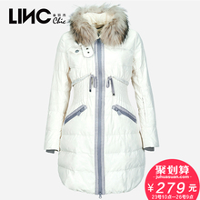 LINC金羽杰冬装个性立领内里拼毛羽绒服女中长款修身外套潮333626图片
