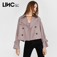 LINC金羽杰2018秋装新款大翻领双排扣短箱A版风衣女短款潮8310106图片