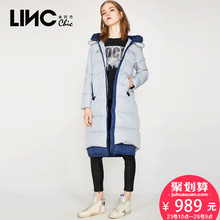 LINC金羽杰冬季新款街头A字款层次纯色拼接羽绒服中长款女7461060图片