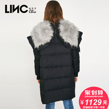 LINC金羽杰冬新品街头双拉链大连帽羊毛领羽绒服女中长款7470917图片