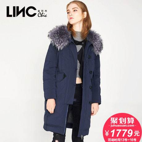 LINC金羽杰冬新款欧美轻奓披肩皮草大毛领羽绒服女中长款7451002商品大图