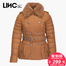 LINC金羽杰翻领羽绒服女短款收腰显瘦382901图片