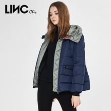 LINC金羽杰2018冬季新品撞色拼接小A版羽绒服女短款外套潮8434185图片