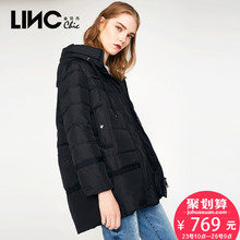 LINC金羽杰冬装新款街头个性织带拼接羽绒服女中长款连帽7470957图片