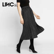 LINC金羽杰2018秋装新款时尚简约毛针织长裙女百褶裙A字裙8332359图片