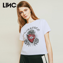 LINC金羽杰2018夏季新款刺绣印花纯棉短袖T恤女短款宽松潮8231436图片
