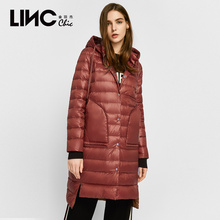 LINC金羽杰2018秋装新款连帽轻奢中长款直筒羽绒服女外套白鸭绒潮图片