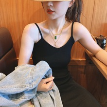 黑色针织V领吊带连衣裙女性感打底小黑裙背心裙 钱夫人CHINSTUDIO