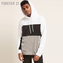 Forever21春夏装2018新款男士棉质天鹅绒撞色拼接连帽卫衣