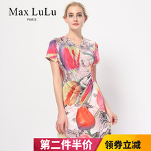 Max LuLu夏款大花花卉印花连衣裙款大码宽松显瘦30-40中老年女装图片