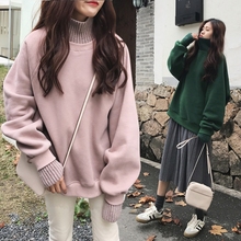 宽松显瘦胖mm高领毛线拼接假两件套头卫衣潮 大码 女装 2018秋冬新款