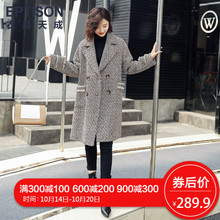 衣品天成毛呢外套女2018冬装新款时尚格子中长款气质翻领呢子外套图片