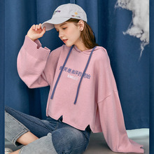 衣品天成毛衣女2019春装新款修身短款套头韩版印花带帽针织衫上衣图片