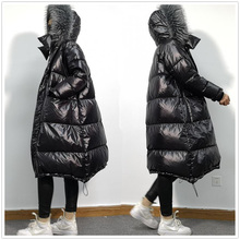 反季特卖欧货羽绒服女中长款 2019新款 大毛领亮面加厚过膝宽松外套