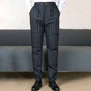 正品鸭鸭羽绒裤男中老年加肥加大大码高腰裤脚带拉链腰部松紧冬装