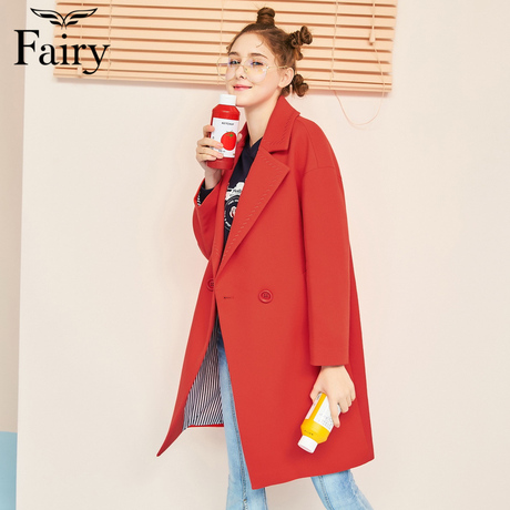 【清仓】fairy2018春新款女装韩版长袖中长款大衣风衣外套商品大图