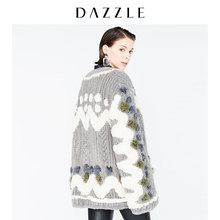 DAZZLE地素 冬装新款拼接编织羊毛皮中长款皮草外套女装2A4M4021F图片