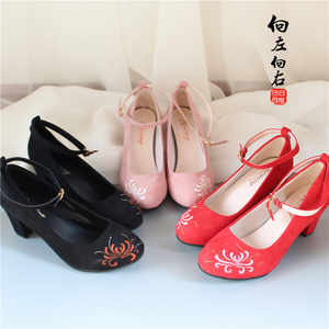 彼岸花-原创手绘高跟鞋粗一字扣复古风晚晚搭配旗袍汉服春秋款cos