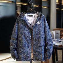 300斤潮流胖子碎花连帽夹克男薄款加肥加大码风衣男中长款春天9XL