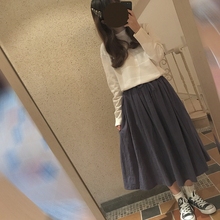 皱面纹理布 明柏篑 休闲 学生 长裙 抽带腰 素净百搭 2018新款