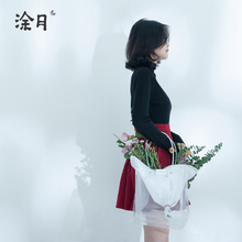 涂月红色毛呢短裙女秋冬2018新款简约高腰a字裙外穿半身裙图片