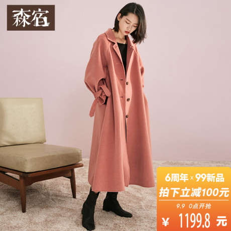 森宿Y冬装2018新款粉色大衣女中长款毛呢妮子加厚通勤修身外套女商品大图