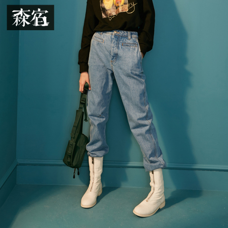 森宿Y宽松复古牛仔裤女秋冬装2018新款ins休闲百搭直筒九分长裤子商品大图