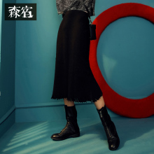 森宿Y黑色针织下摆流苏半身裙女秋冬装2018新款ins时尚中长款裙子图片