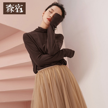 森宿Y高领纯色打底衫长袖T恤女秋冬装2018新款宽松休闲体恤上衣潮图片