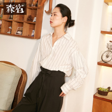 港风社会条纹衬衫女秋装2018新款ins纯棉宽松长袖衬衣外穿上衣图片