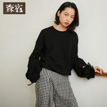 森宿Y黑色套头卫衣女秋装2018新款ins韩版宽松慵懒风长袖圆领上衣图片