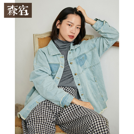 森宿Y复古蓝色牛仔外套女秋装2018新款ulzzang时尚宽松休闲上衣商品大图