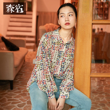 森宿Y长袖波点印花雪纺衫女秋装2018新款ins衬衫韩版宽松衬衣上衣图片