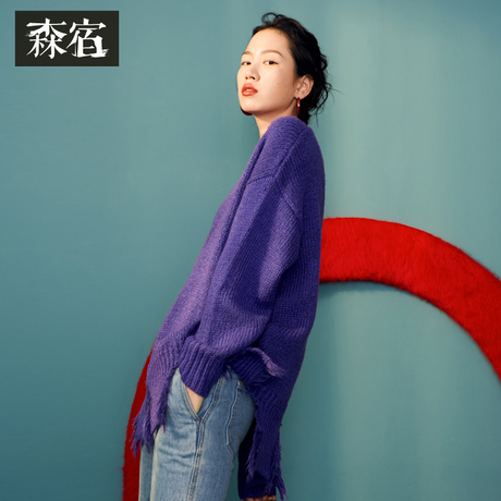 森宿Y套头针织毛衣女早秋冬装2018新款ins网红宽松慵懒风圆领上衣商品大图