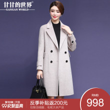 甘甘的世界2018秋冬新款毛呢外套纯色修身显瘦中长款双面呢大衣女图片
