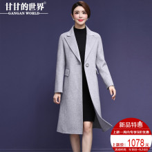 【全羊毛】甘甘的世界2018秋冬新款西装翻领混色双面呢大衣中长女图片