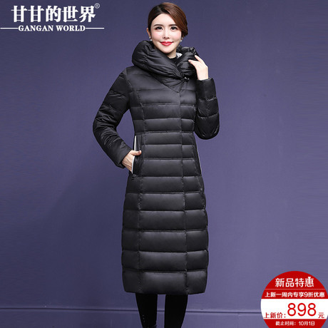 【90%白鸭绒】压褶时尚减龄面包领过膝长款羽绒服女甘甘的世界暖商品大图
