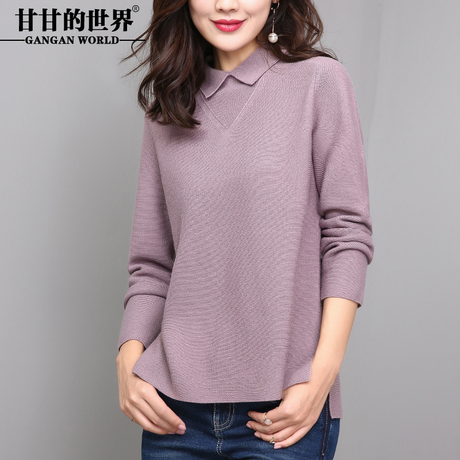 2018秋冬长袖大码毛针织衫女毛衣娃娃领羊毛衫女打底衫甘甘的世界商品大图