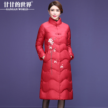 【90%白鹅绒】甘甘的世界2018冬装新款中长款立领加厚刺绣羽绒服图片