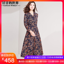 民族风连衣裙秋装新款2018复古印花A字长裙子甘甘的世界女装秋季图片