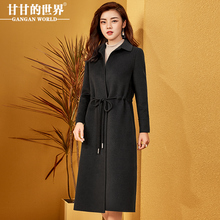 毛呢外套女中长款2017秋冬新款甘甘的世界立领修身双面呢大衣Q图片