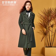 毛呢外套女中长款2017秋冬新款甘甘的世界修身翻领双面呢大衣女Q图片