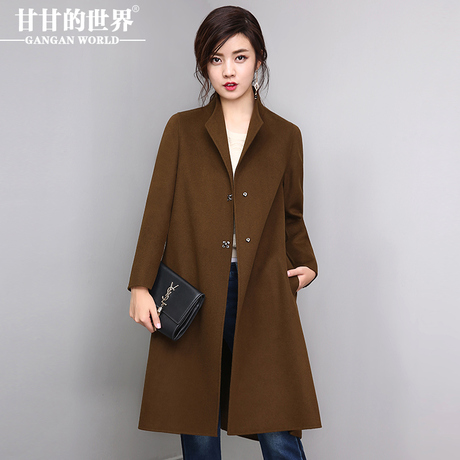 毛呢大衣女中长款长袖2017秋装新款甘甘的世界韩版双面呢子外套Q商品大图