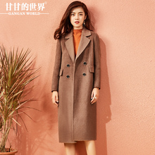 毛呢外套女中长款2017秋冬新款甘甘的世界韩版西装领呢子大衣Q图片