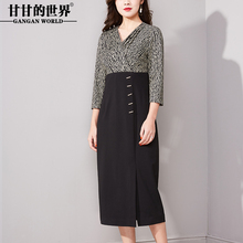 V领拼接连衣裙宴会礼服长裙甘甘的世界2018春装新品打底连衣裙女图片