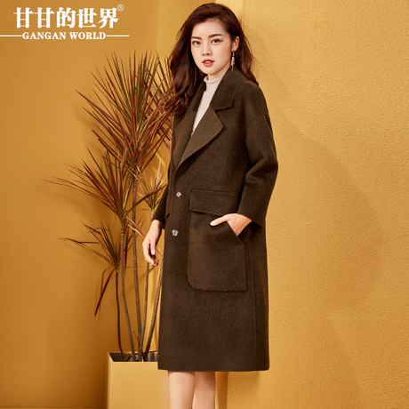 毛呢大衣女长款长袖2017秋冬新款甘甘的世界韩版西装领呢子外套Q商品大图