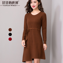 Q针织连衣裙女中长款长袖2018春秋新款甘甘的世界韩版圆领打底裙图片