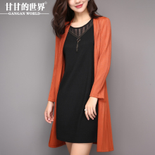 长袖连衣裙2018秋装新款女甘甘的世界针织开衫两件套装女连衣裙图片