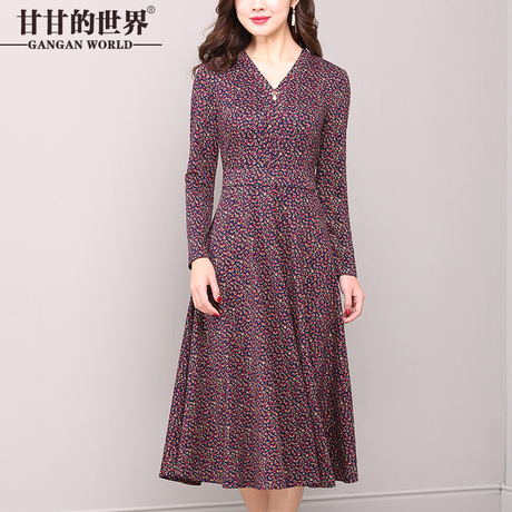 甘甘的世界春秋连衣裙女长袖2018新款韩版过膝长裙长款妈妈装裙子商品大图